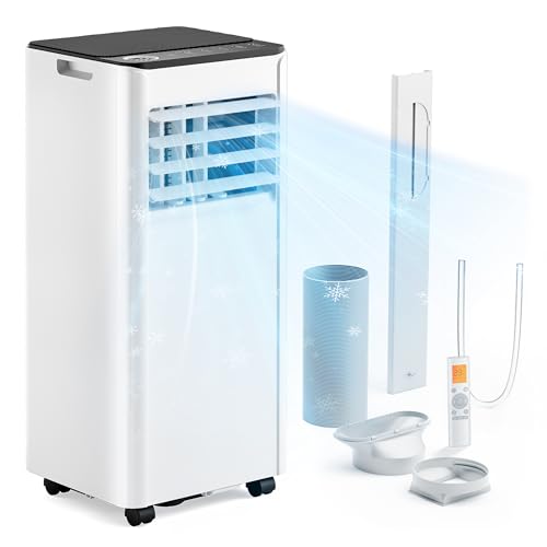 EUHOMY Climatiseur mobile 9000 BTU 2,6 kW, climatiseur portable quatre en un, fonctionnement silencieux, écran LED, surface couverte 25 m², minuterie 24 heures