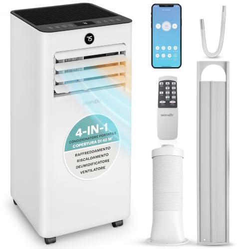 SereneLife Climatiseur Mobile 7000 BTU Blanc Compact WiFi – Climatiseur Portable Chauffage Déshumidificateur avec Kit Fenêtre
